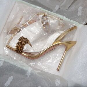 Aquazzura Glamorous Gold Embellished Heels